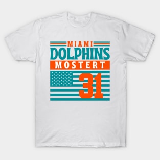 Miami Dolphins Mostert 31 American Flag Football T-Shirt